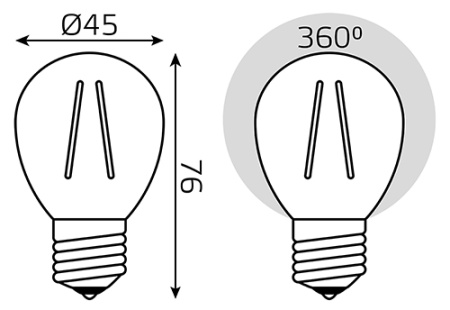 Лампа шар свд Е27 12Вт 2700К 730лм G45 прозрачный филамент Gauss 