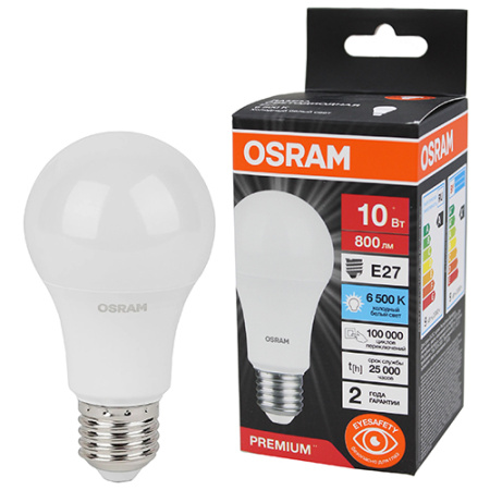 купить Лампа светодиодная 220В Е27 10Вт 6500К 800лм стандарт A60 матовая Osram LED Value black  в Ухте Лампа светодиодная 220В Е27 10Вт 6500К 800лм стандарт A60 матовая Osram LED Value black