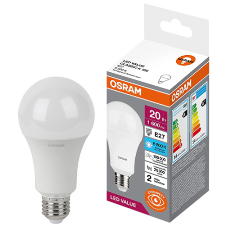 купить Лампа светодиодная 220В Е27 20Вт 6500К 1600лм стандарт A70 матовая Osram LED Value в Ухте Лампа светодиодная 220В Е27 20Вт 6500К 1600лм стандарт A70 матовая Osram LED Value