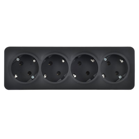 купить Глори черный розетка открытая 4-мест заземление IP20  в Ухте Глори черный розетка открытая 4-мест заземление IP20