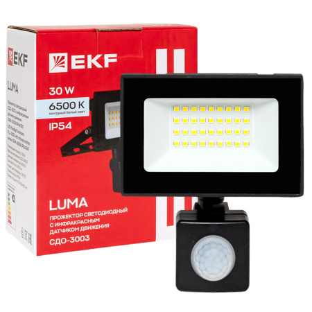 купить Прожектор свд 30Вт 6500К 2400лм черный IP65 110° Luma EKF датчик движения в Ухте Прожектор свд 30Вт 6500К 2400лм черный IP65 110° Luma EKF датчик движения