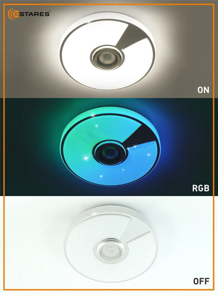 купить Светильник настенно-потолочный свд 40Вт RGB круг белый/хром  пульт ДУ Estares музыкальная, API в Ухте Светильник настенно-потолочный свд 40Вт RGB круг белый/хром  пульт ДУ Estares музыкальная, API