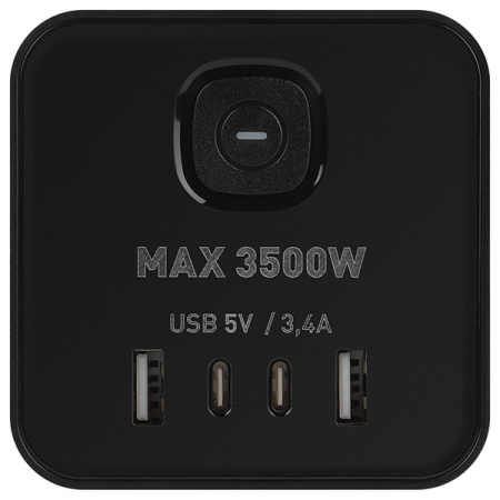 Фильтр сетевой 8-мест 1,5м ПВС 3*1 черный USB ЭРА Башня (2А+2С)