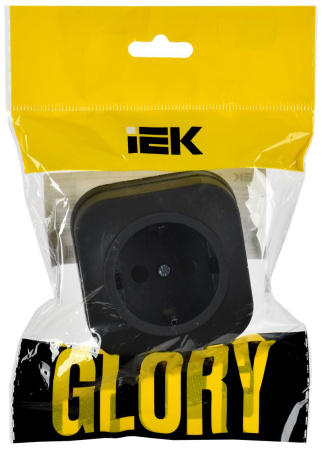 Глори черный розетка открытая 1-мест заземление IP20 