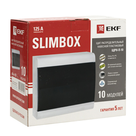 Бокс 10мод навесной белый черная прозрачная дверь IP41 SlimBox EKF 
