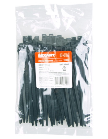 купить Хомут 180*6мм нейлон двойной замок черный Rexant 100шт в Ухте Хомут 180*6мм нейлон двойной замок черный Rexant 100шт