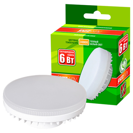 Лампа свд 220В GX53 6Вт 3000К 460лм таблетка матовая Jazzway 