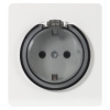 MIELE ROUND Розетка 1-ая с/з с/у, со шторками и крышкой 16А белая KRANZ
