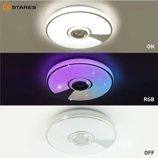 купить Светильник настенно-потолочный свд 60Вт RGB круг белый/хром  пульт ДУ Estares музыкальная, API в Ухте Светильник настенно-потолочный свд 60Вт RGB круг белый/хром  пульт ДУ Estares музыкальная, API