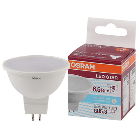 купить Лампа свд 220В GU5.3 6,5Вт 6500К 500лм MR16 матовая Osram LED Star в Ухте Лампа свд 220В GU5.3 6,5Вт 6500К 500лм MR16 матовая Osram LED Star